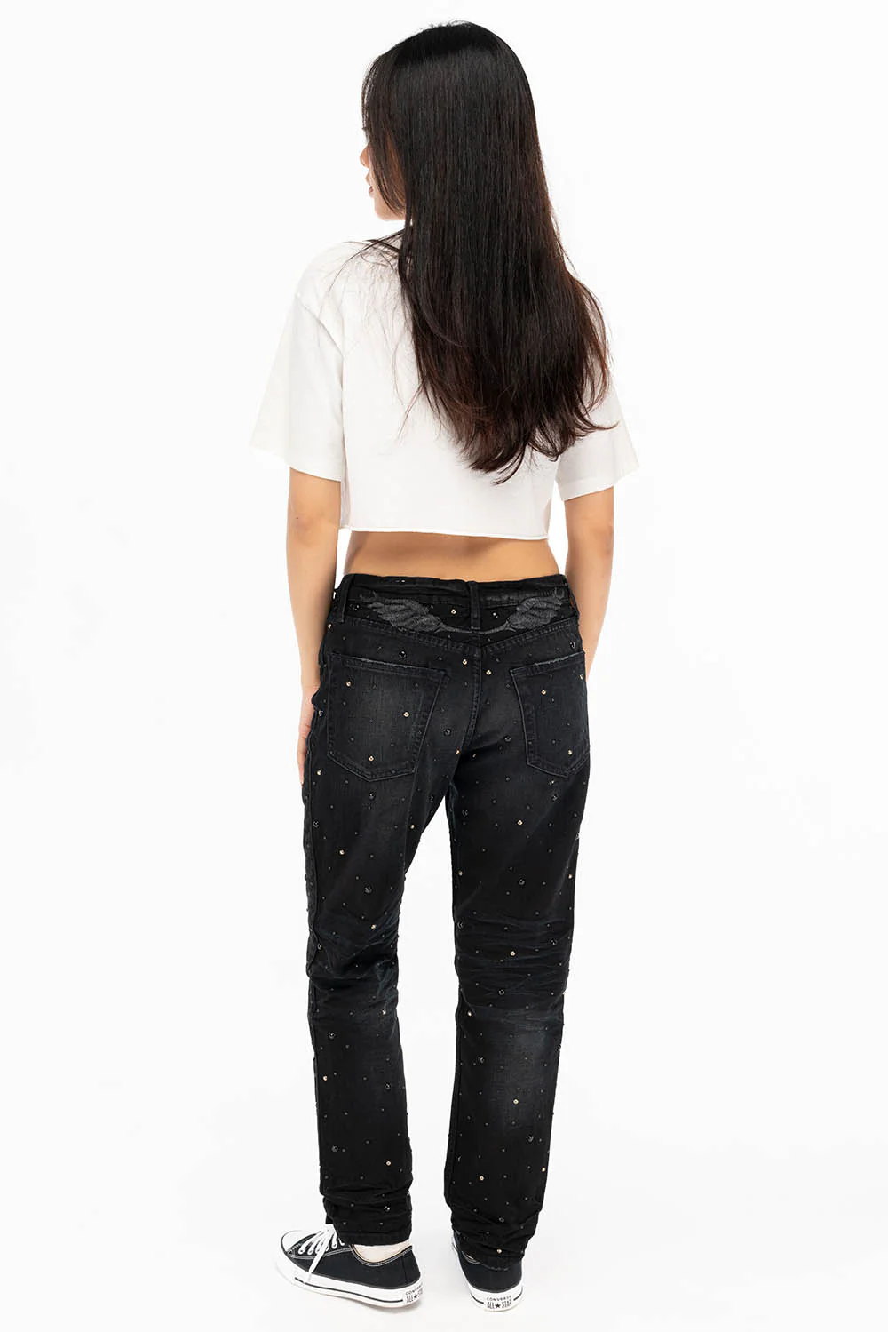 BOYFRIEND JEANS IN F_ED UP BLACK BROKEN WASH WITH BLACK AND SILVER STUDS - Image 6