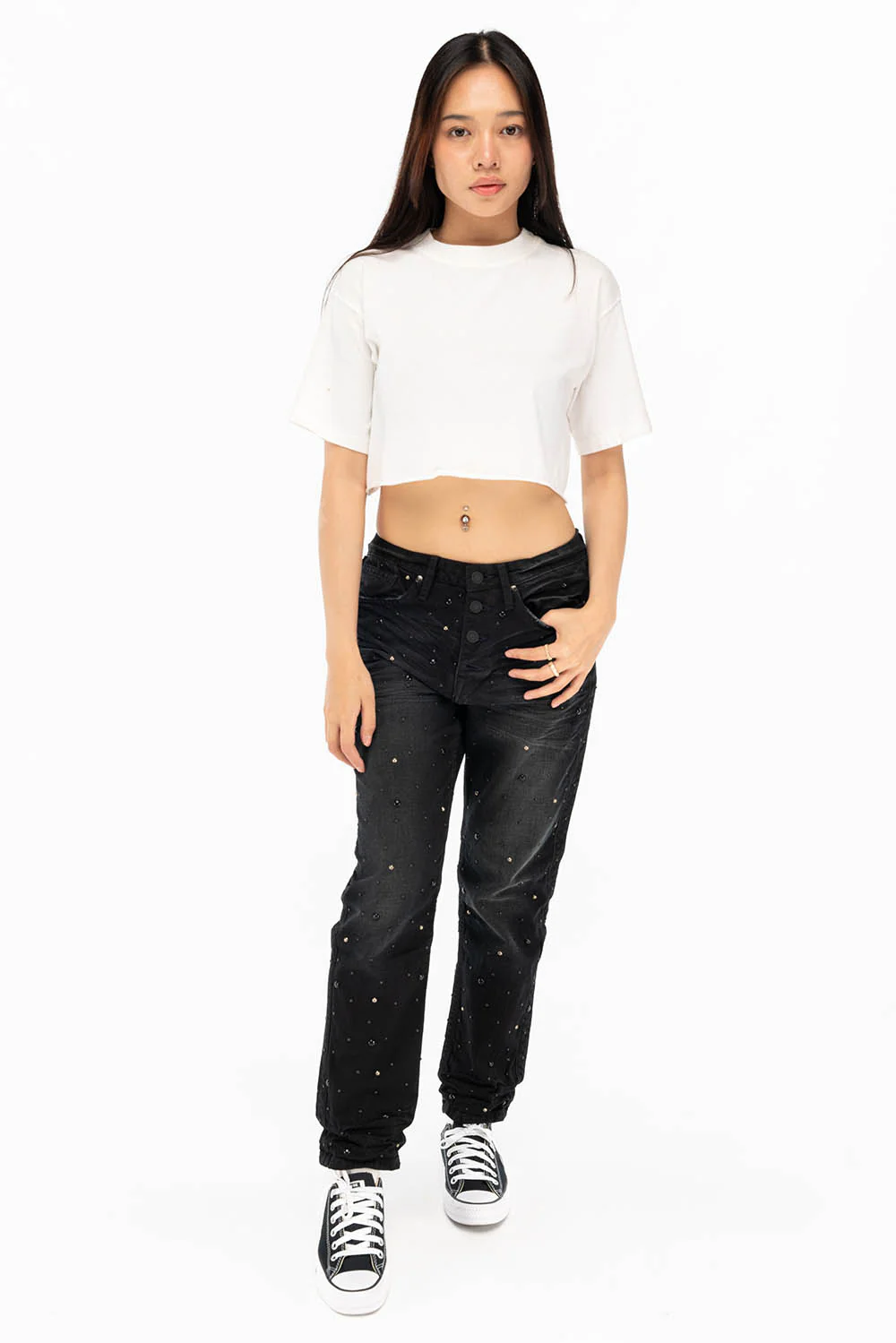 BOYFRIEND JEANS IN F_ED UP BLACK BROKEN WASH WITH BLACK AND SILVER STUDS - Image 7