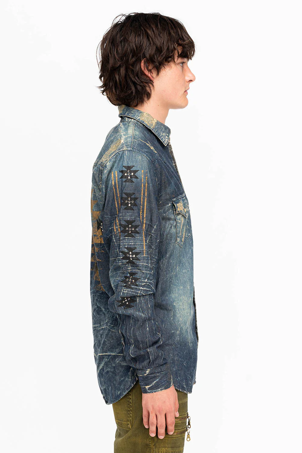 WESTERN STYLE MENS DENIM SHIRT WITH CRYSTALS - Image 3