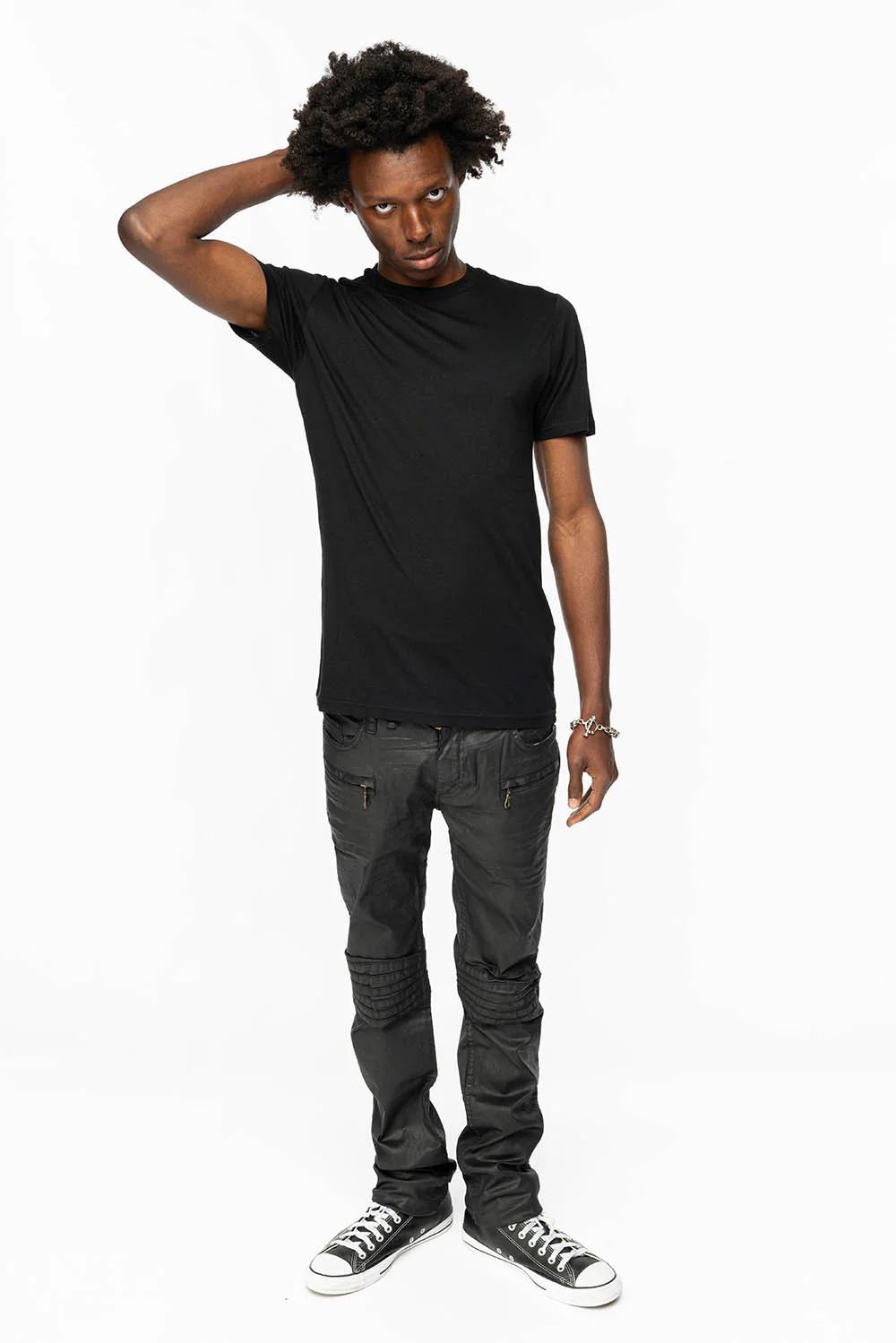 MENS MOTO BIKER JEANS IN BLACK DY FABRIC - Image 2