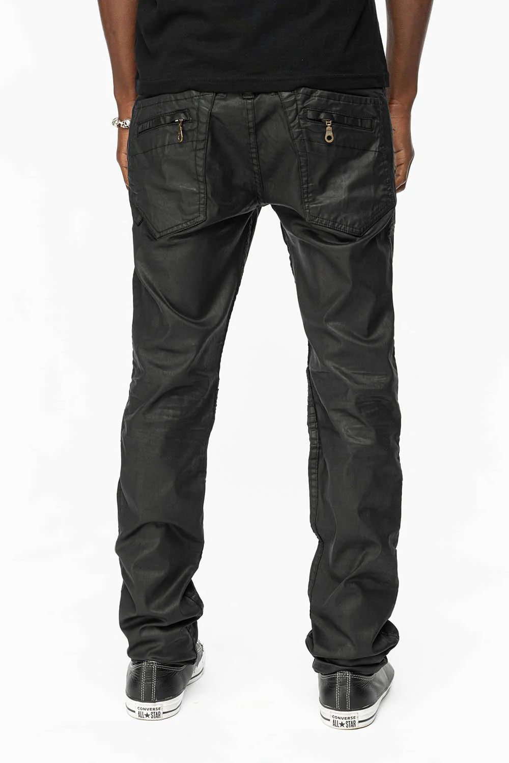 MENS MOTO BIKER JEANS IN BLACK DY FABRIC - Image 3