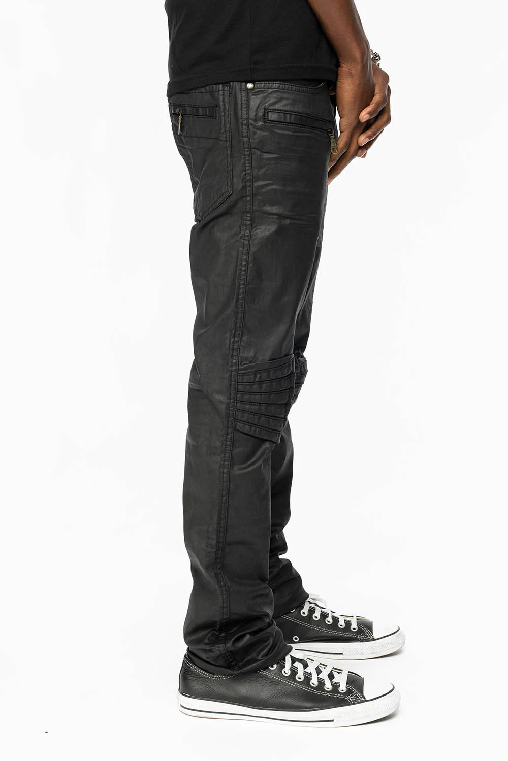 MENS MOTO BIKER JEANS IN BLACK DY FABRIC - Image 4