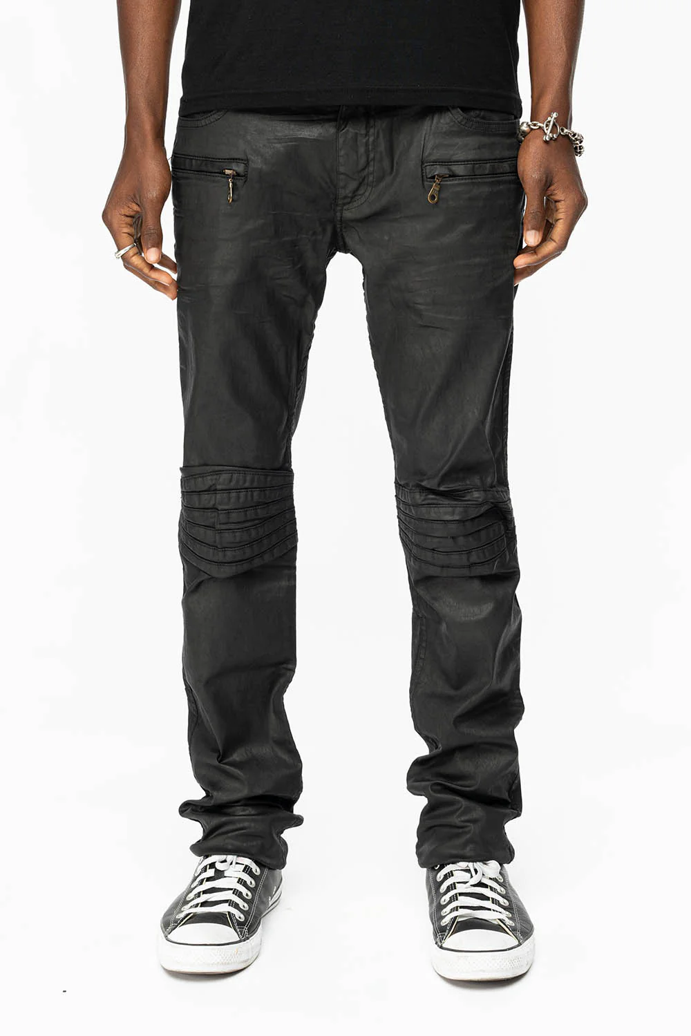 MENS MOTO BIKER JEANS IN BLACK DY FABRIC - Image 5