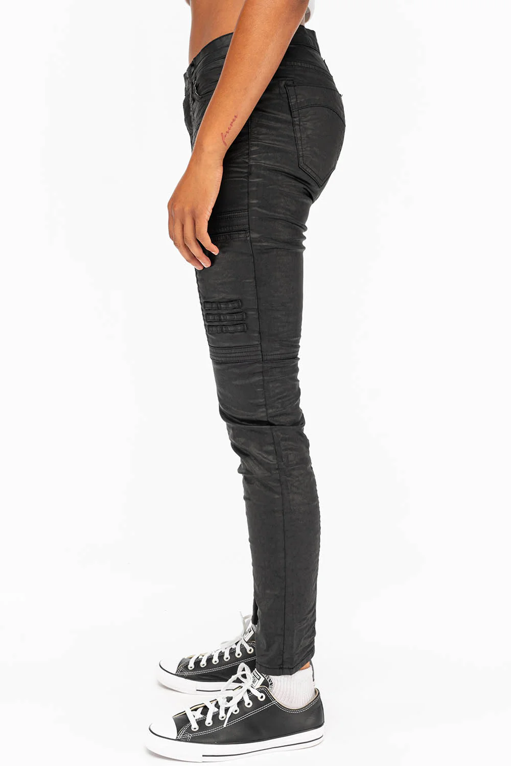 ROBIN'S WOMENS SKINNY MOTO DY FABRIC JEANS IN BLACK - Image 3