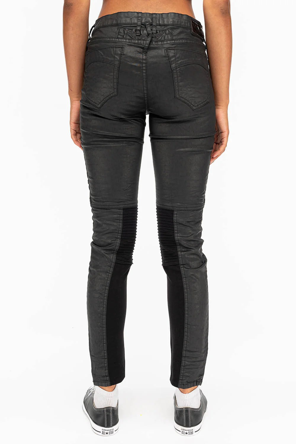 ROBIN'S WOMENS SKINNY MOTO DY FABRIC JEANS IN BLACK - Image 4