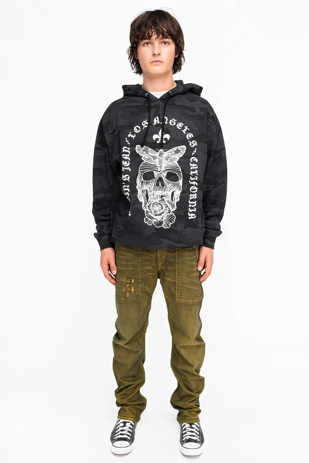 FLEUR-DE-LIS SKULL HOODIE IN BLACK CAMO - Image 3