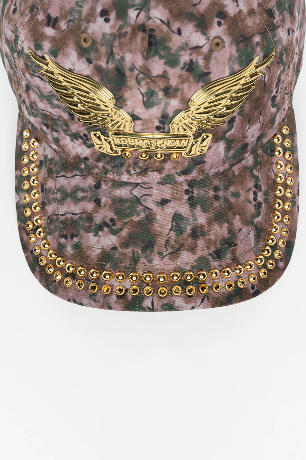GREEN CAMO SNAPBACK HAT WITH GOLD EMBOSSED WINGS WITH GOLD EMBELLISHMENT - Image 3