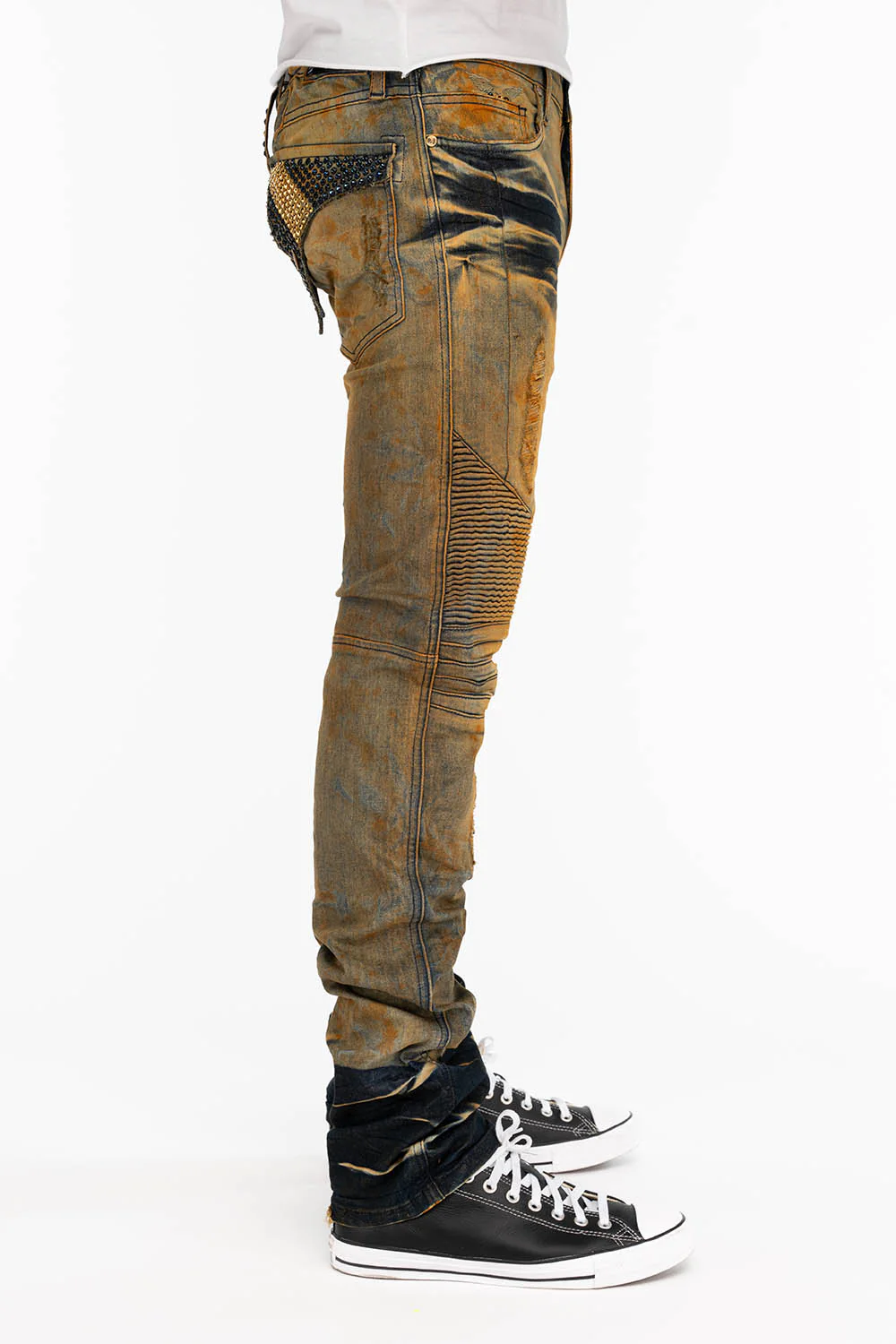 LONG FLAP MENS SKINNY BIKER JEANS WITH CRYSTALS IN CHICAGO - Image 3