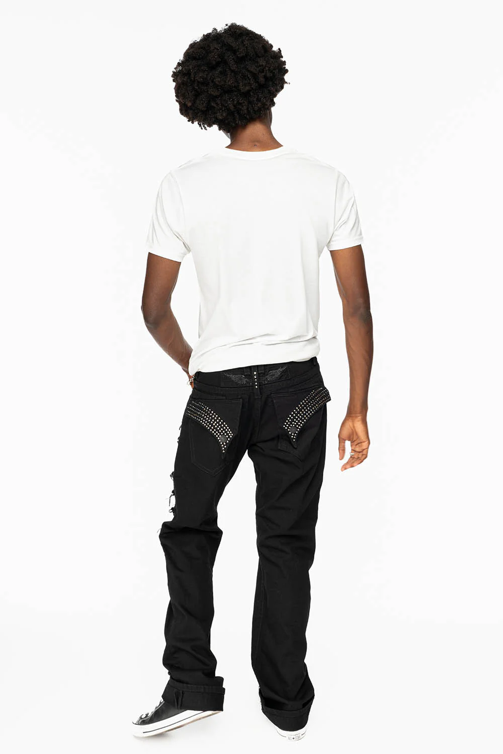 GYPSY REPAIRED STRAIGHT LEG JEANS IN BLK EMBELLISHED WITH CRYSTALS - Image 4