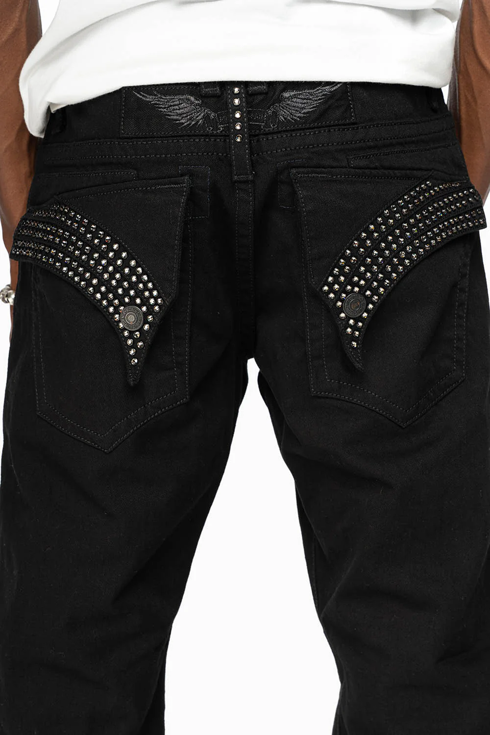 GYPSY REPAIRED STRAIGHT LEG JEANS IN BLK EMBELLISHED WITH CRYSTALS - Image 5