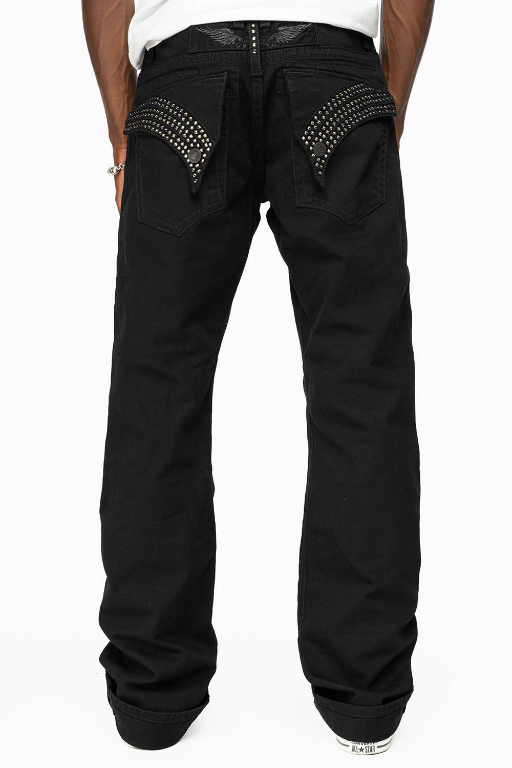 GYPSY REPAIRED STRAIGHT LEG JEANS IN BLK EMBELLISHED WITH CRYSTALS - Image 6