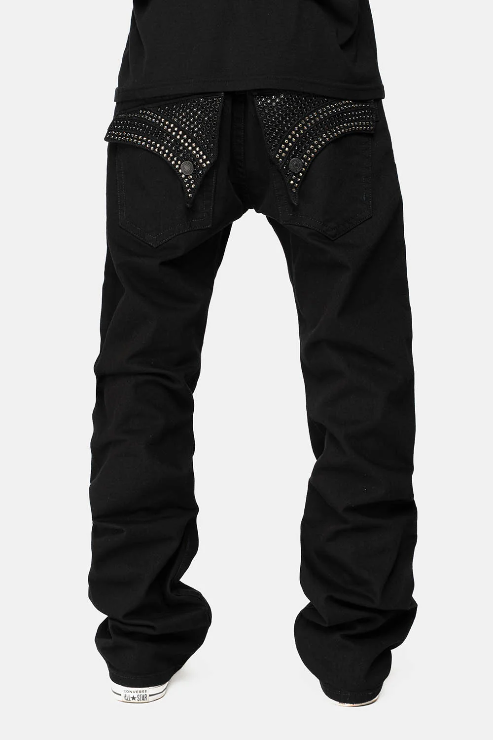 GYPSY STRAIGHT LEG JEANS WITH PATCHES EMBELLISHED WITH CRYSTALS IN PURE BLK - Image 5
