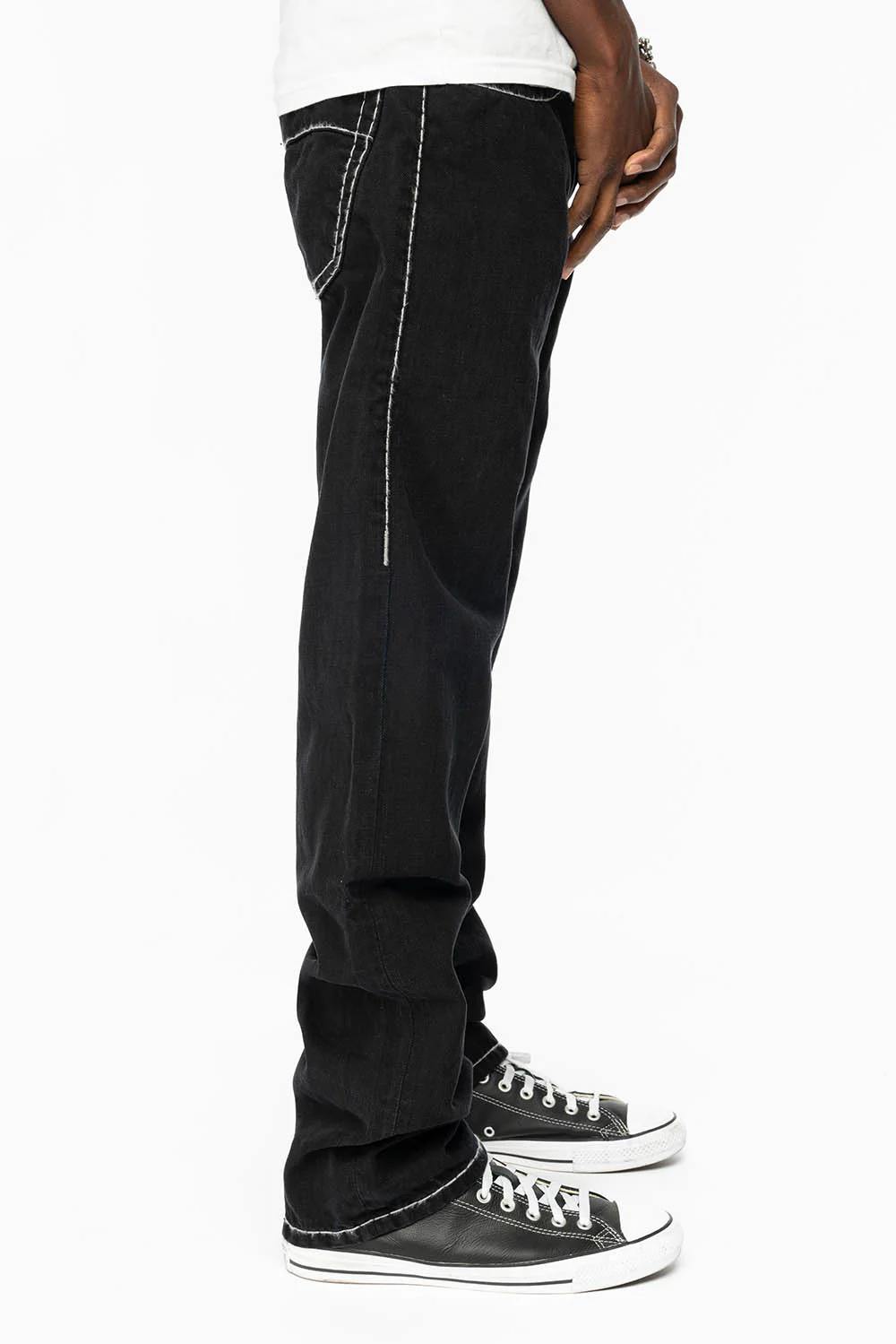 HEAVY STITCH JEANS IN PURE BLACK  WITH WHITE CONTRAST - Image 4