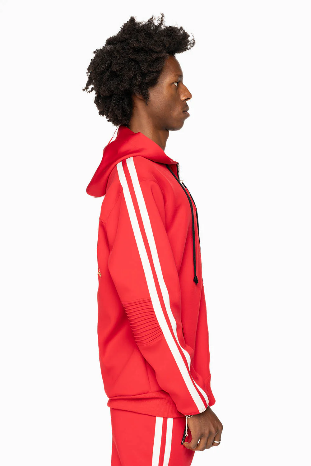 HOODED TRACK JACKET IN RED WITH WHITE STRIPE - Image 2