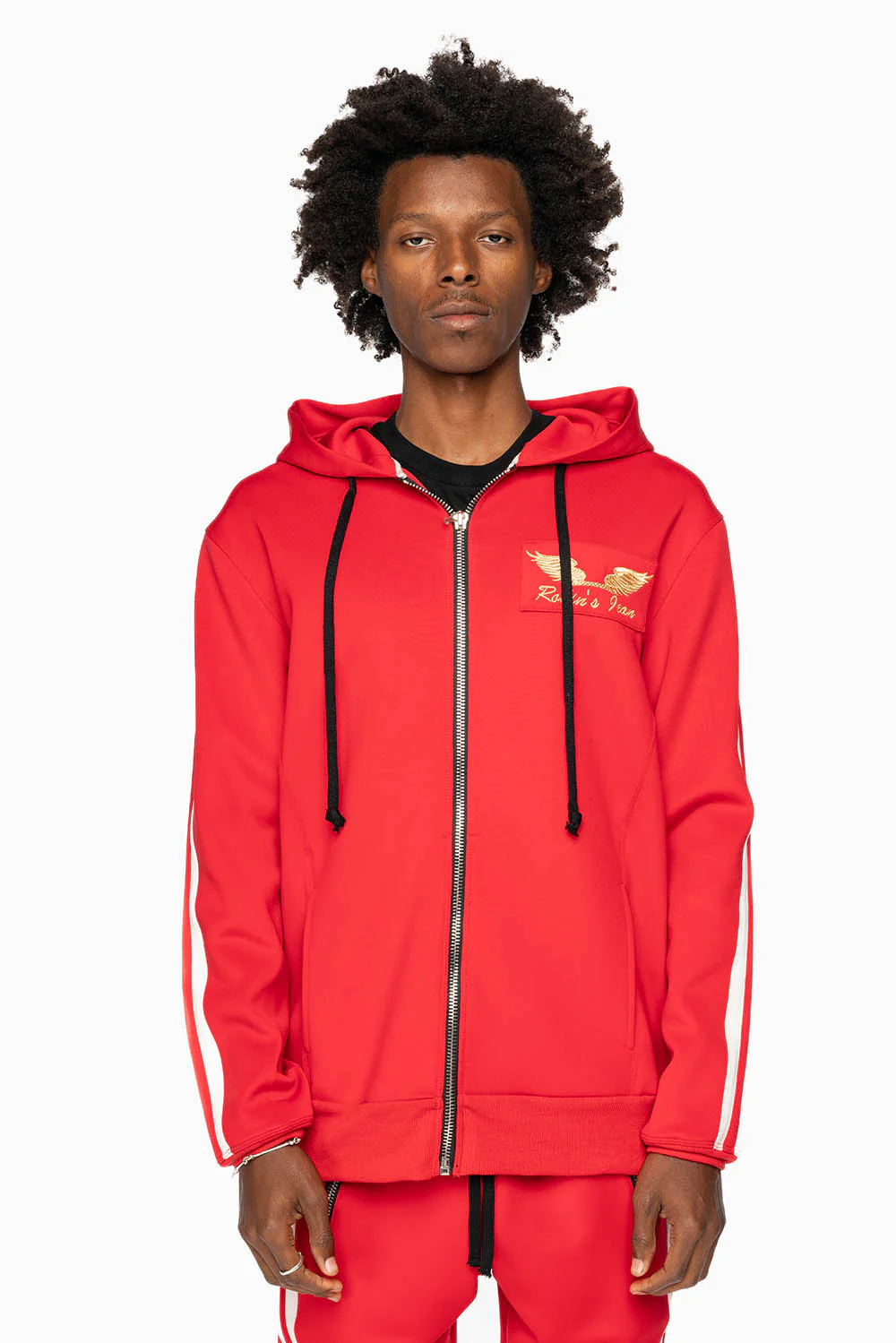 HOODED TRACK JACKET IN RED WITH WHITE STRIPE - Image 3