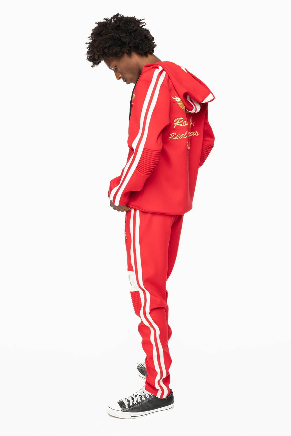 HOODED TRACK JACKET IN RED WITH WHITE STRIPE - Image 6