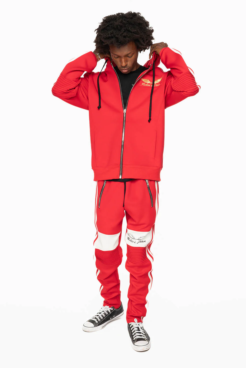 HOODED TRACK JACKET IN RED WITH WHITE STRIPE - Image 8