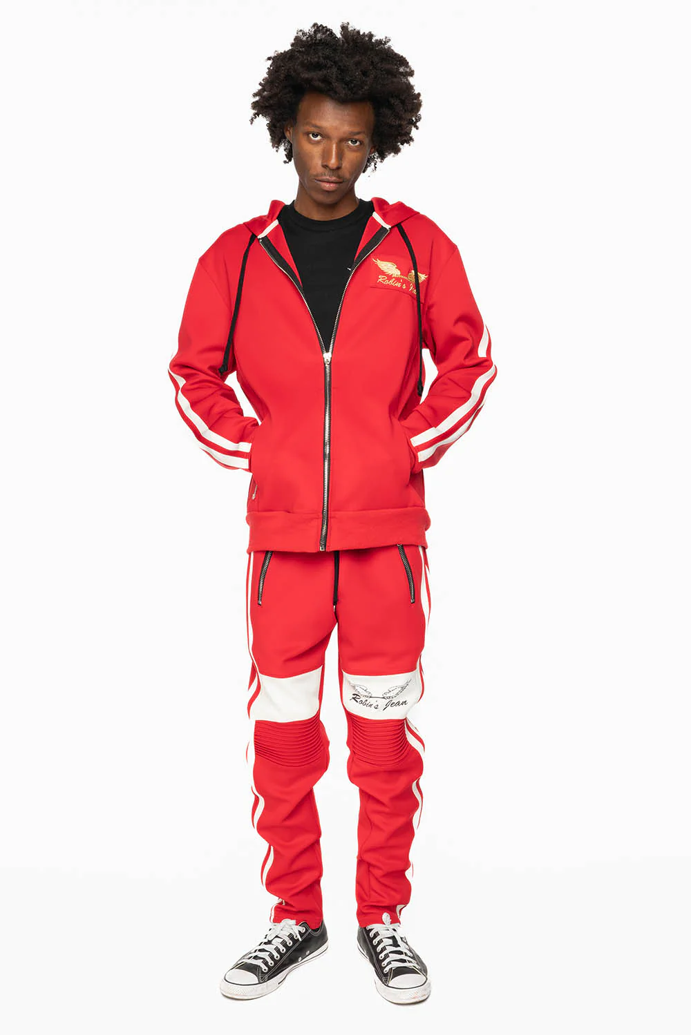 HOODED TRACK JACKET IN RED WITH WHITE STRIPE - Image 9