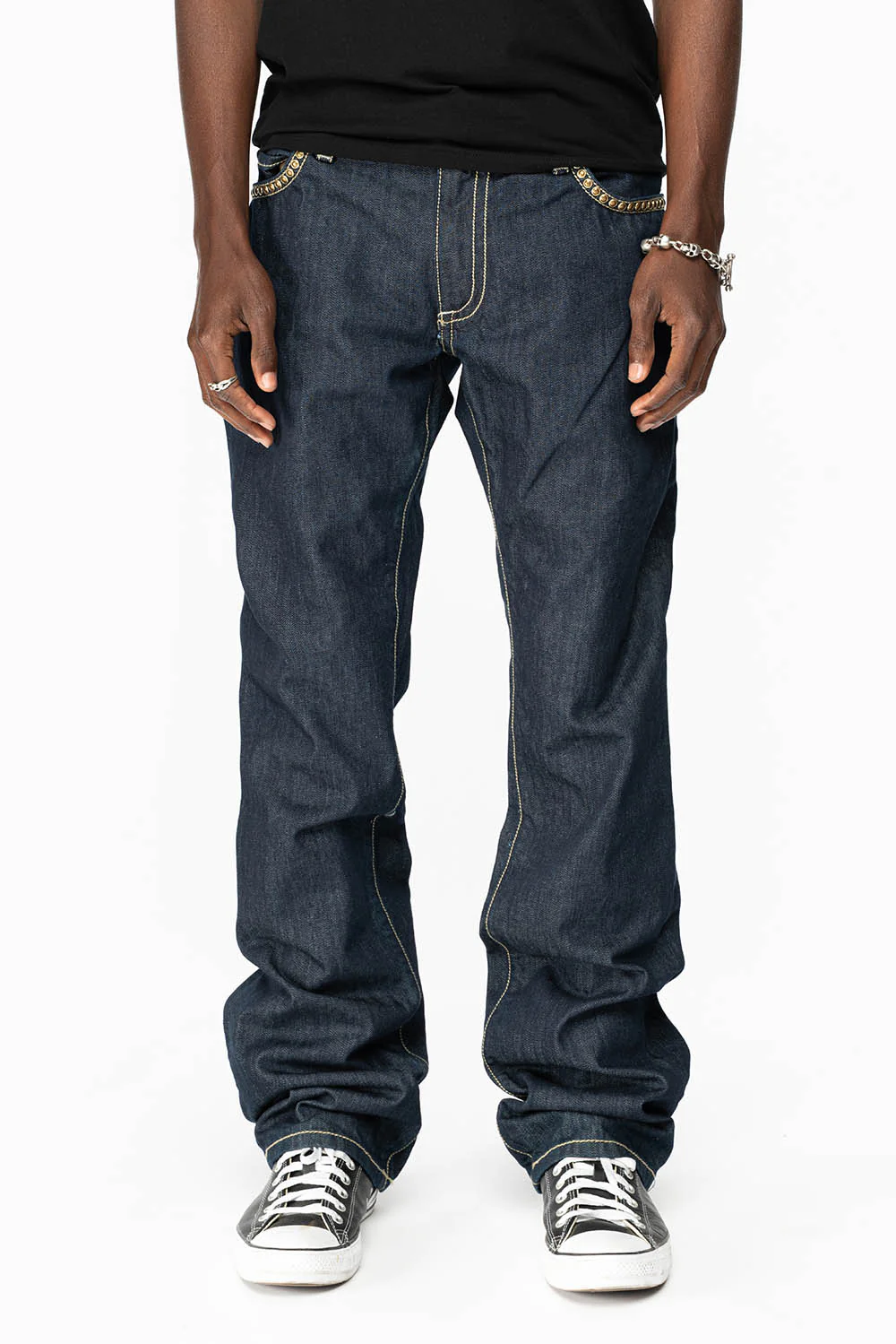 INDIAN W/BROWN LEATHER ZIPPER FLAPS IN RINSE WASH WITH STUDS - Image 3