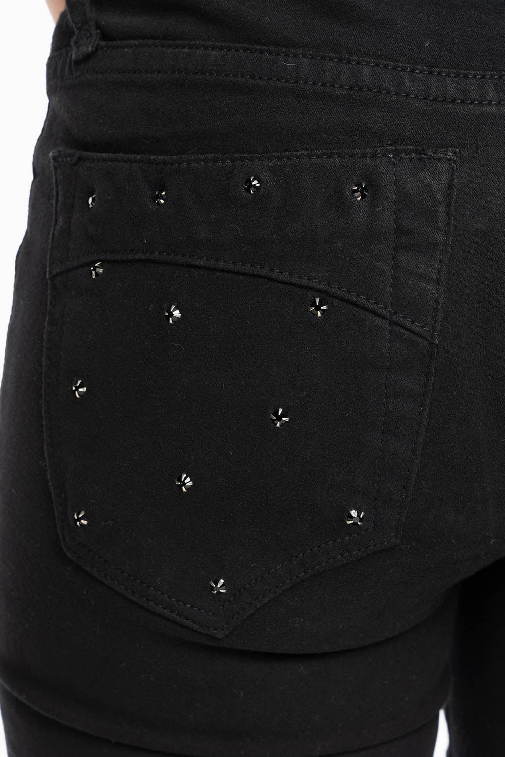 JANE MID RISE WOMENS SKINNY JEANS IN Blk WASH WITH JET BLK CRYSTALS ALL OVER - Image 6
