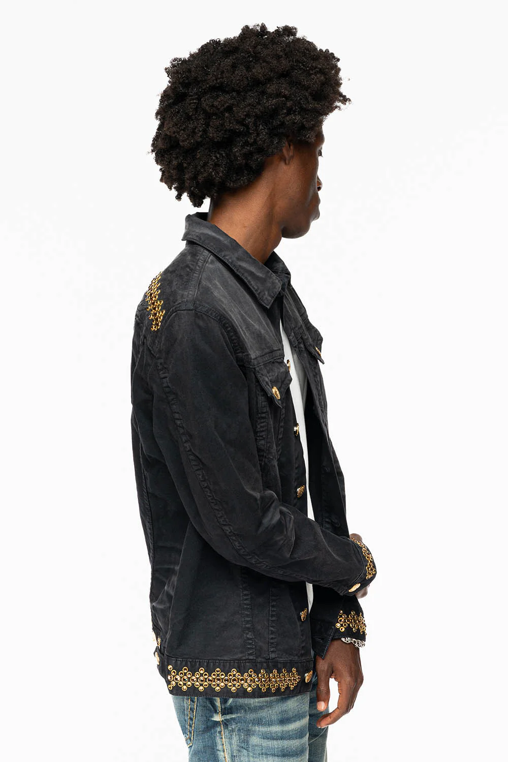 JEAN JKT IN PIGMENT SPRAY BLACK  WASH EMBELLISHED WITH LARGE SMOKY TOPAZ CRYSTALS DESCRIPTION - Image 4