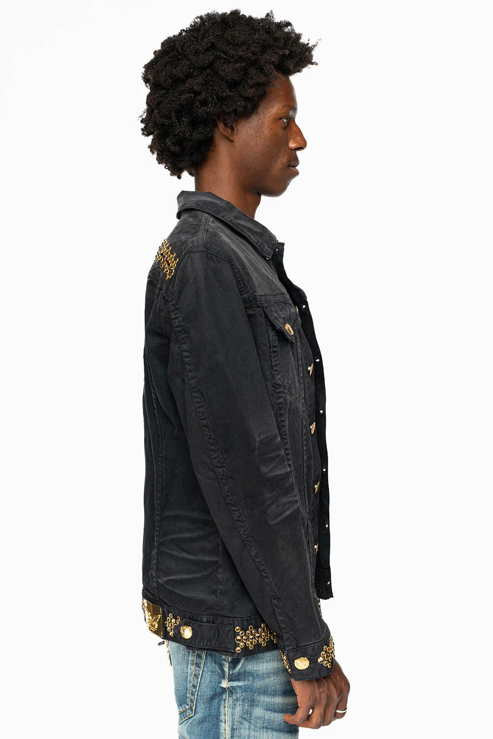 JEAN JKT IN PIGMENT SPRAY BLACK  WASH EMBELLISHED WITH LARGE SMOKY TOPAZ CRYSTALS DESCRIPTION - Image 6