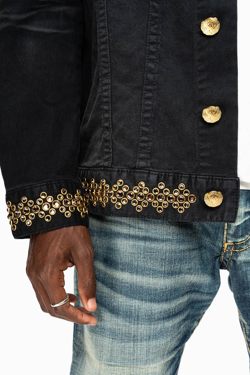 JEAN JKT IN PIGMENT SPRAY BLACK  WASH EMBELLISHED WITH LARGE SMOKY TOPAZ CRYSTALS DESCRIPTION - Image 8
