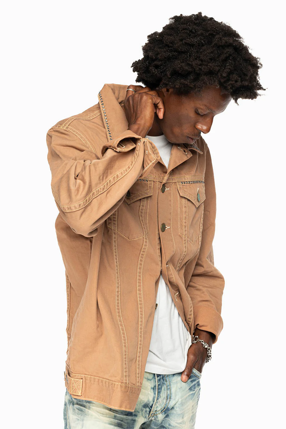 KHAKI JEAN JACKET EMBELISHED WITH CRYSTALS - Image 2