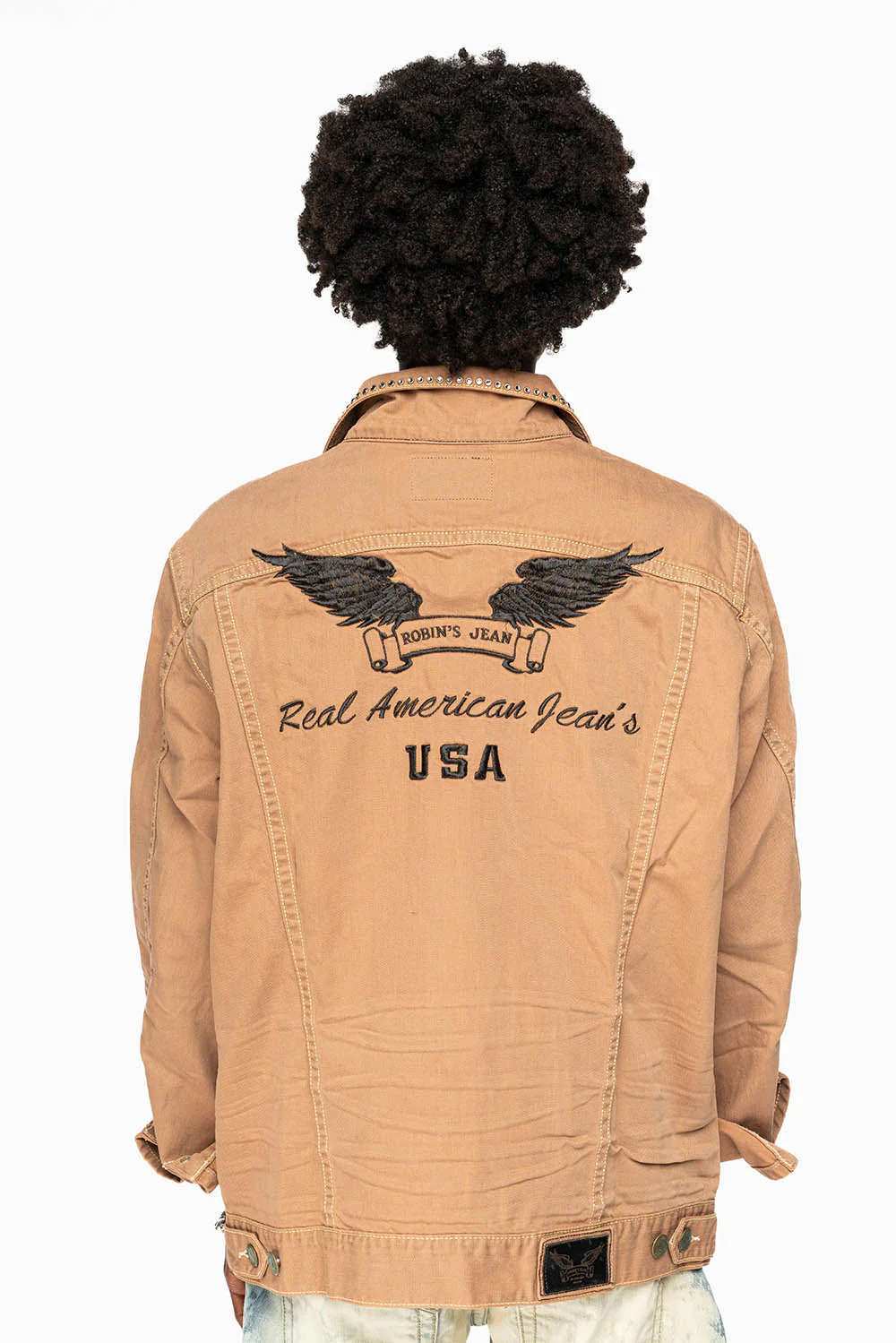 KHAKI JEAN JACKET EMBELISHED WITH CRYSTALS - Image 4