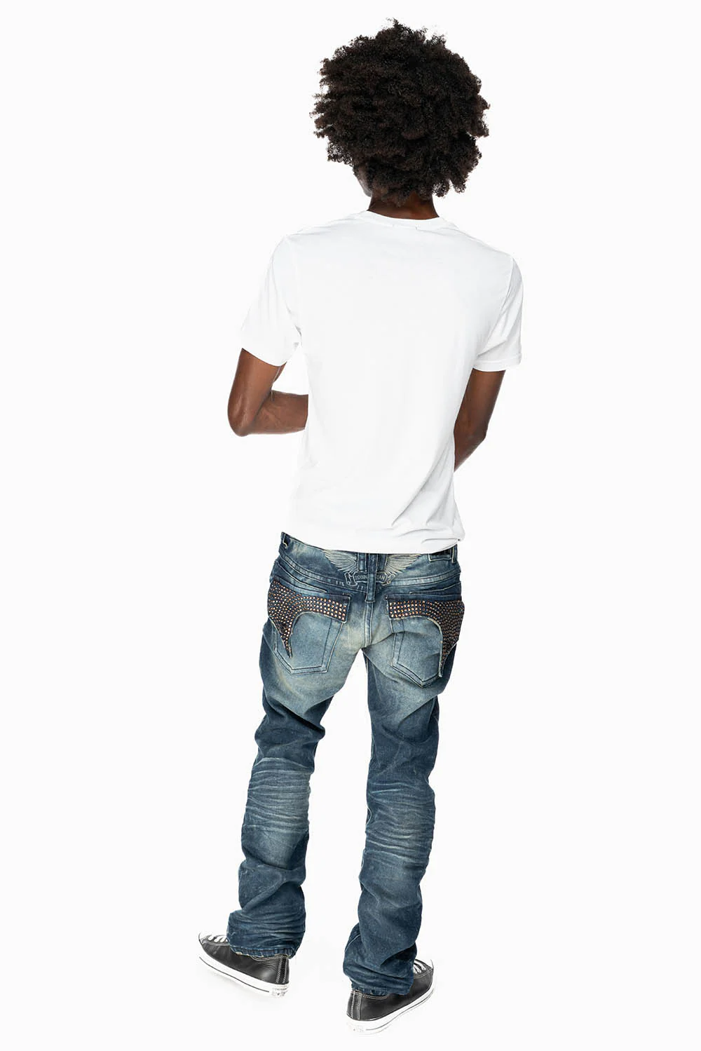 KILLER FLAP MENS STRAIGHT LEG JEANS IN ALBANY DARK FULLY EMBELLISHED WITH SMOKY TOPAZ CRYSTALS