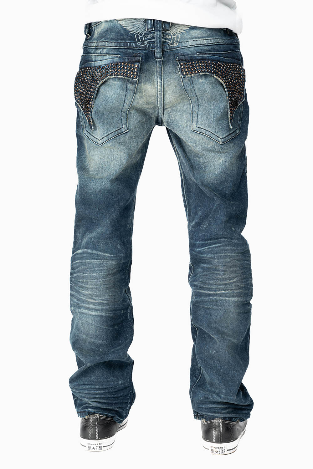 KILLER FLAP MENS STRAIGHT LEG JEANS IN ALBANY DARK FULLY EMBELLISHED WITH SMOKY TOPAZ CRYSTALS - Image 5