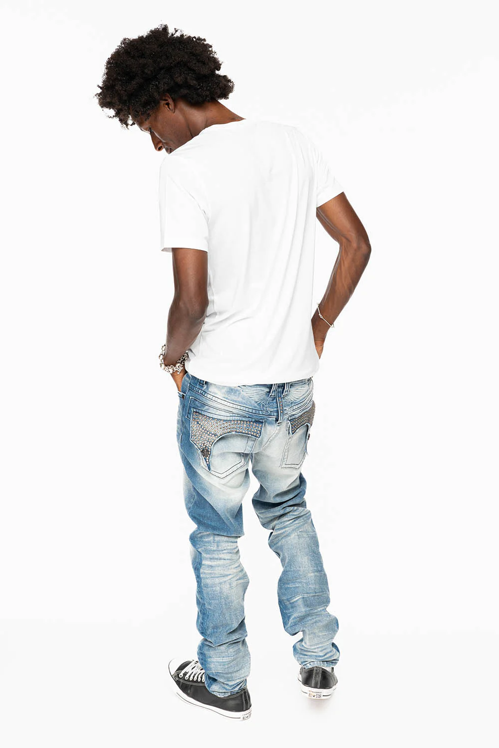 KILLER FLAP  SKINNY JEAN IN BLUE OMAHA MEDIUM WASH FULLY EMBELLISHED WITH  CRYSTALS