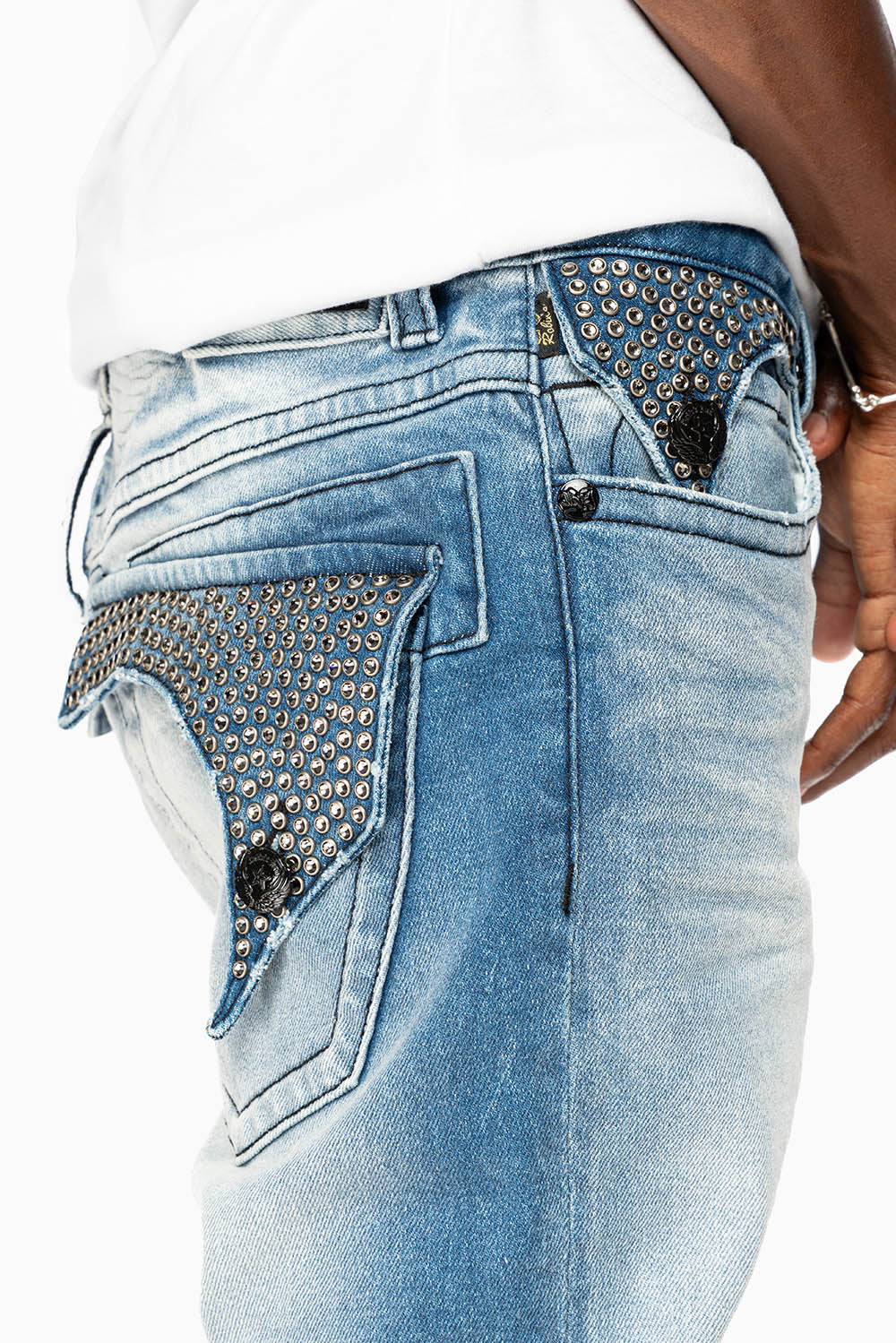 KILLER FLAP  SKINNY JEAN IN BLUE OMAHA MEDIUM WASH FULLY EMBELLISHED WITH  CRYSTALS - Image 2
