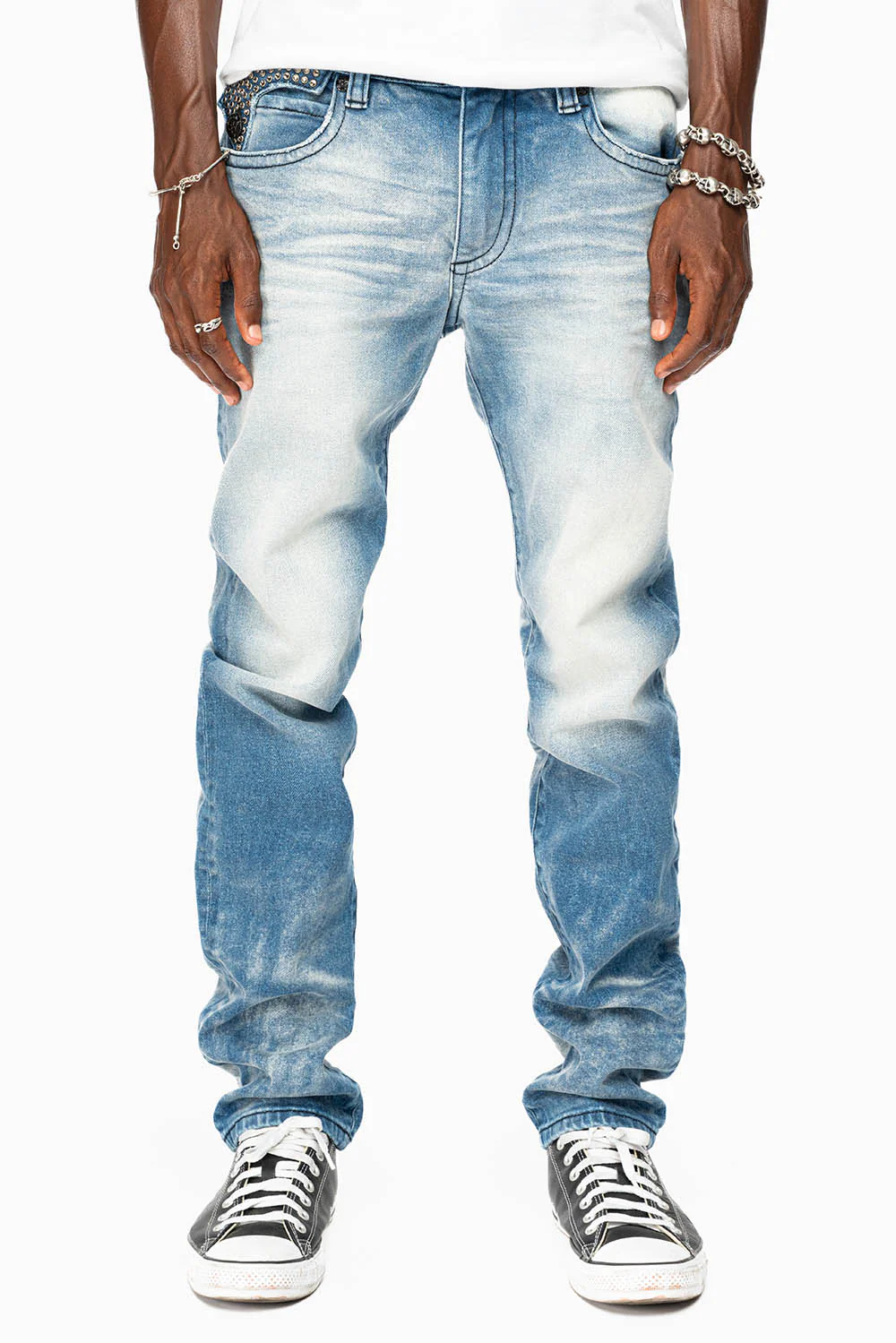 KILLER FLAP  SKINNY JEAN IN BLUE OMAHA MEDIUM WASH FULLY EMBELLISHED WITH  CRYSTALS - Image 3