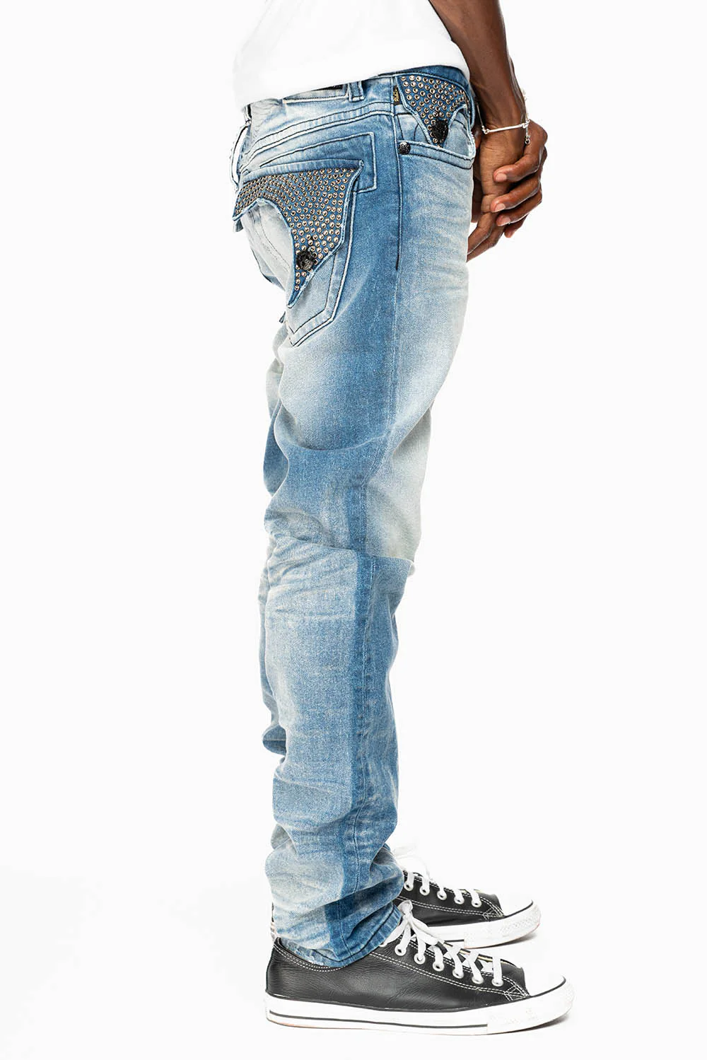 KILLER FLAP  SKINNY JEAN IN BLUE OMAHA MEDIUM WASH FULLY EMBELLISHED WITH  CRYSTALS - Image 4
