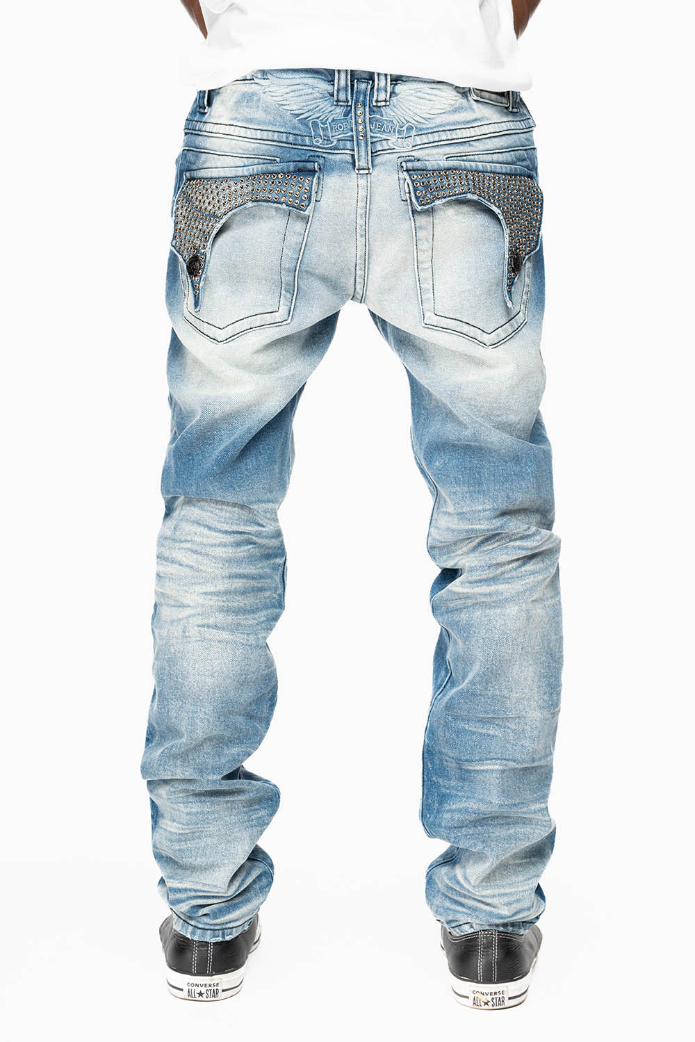 KILLER FLAP  SKINNY JEAN IN BLUE OMAHA MEDIUM WASH FULLY EMBELLISHED WITH  CRYSTALS - Image 5