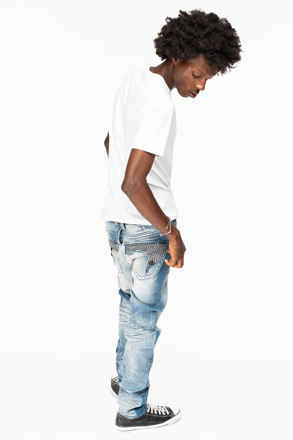 KILLER FLAP  SKINNY JEAN IN BLUE OMAHA MEDIUM WASH FULLY EMBELLISHED WITH  CRYSTALS - Image 9