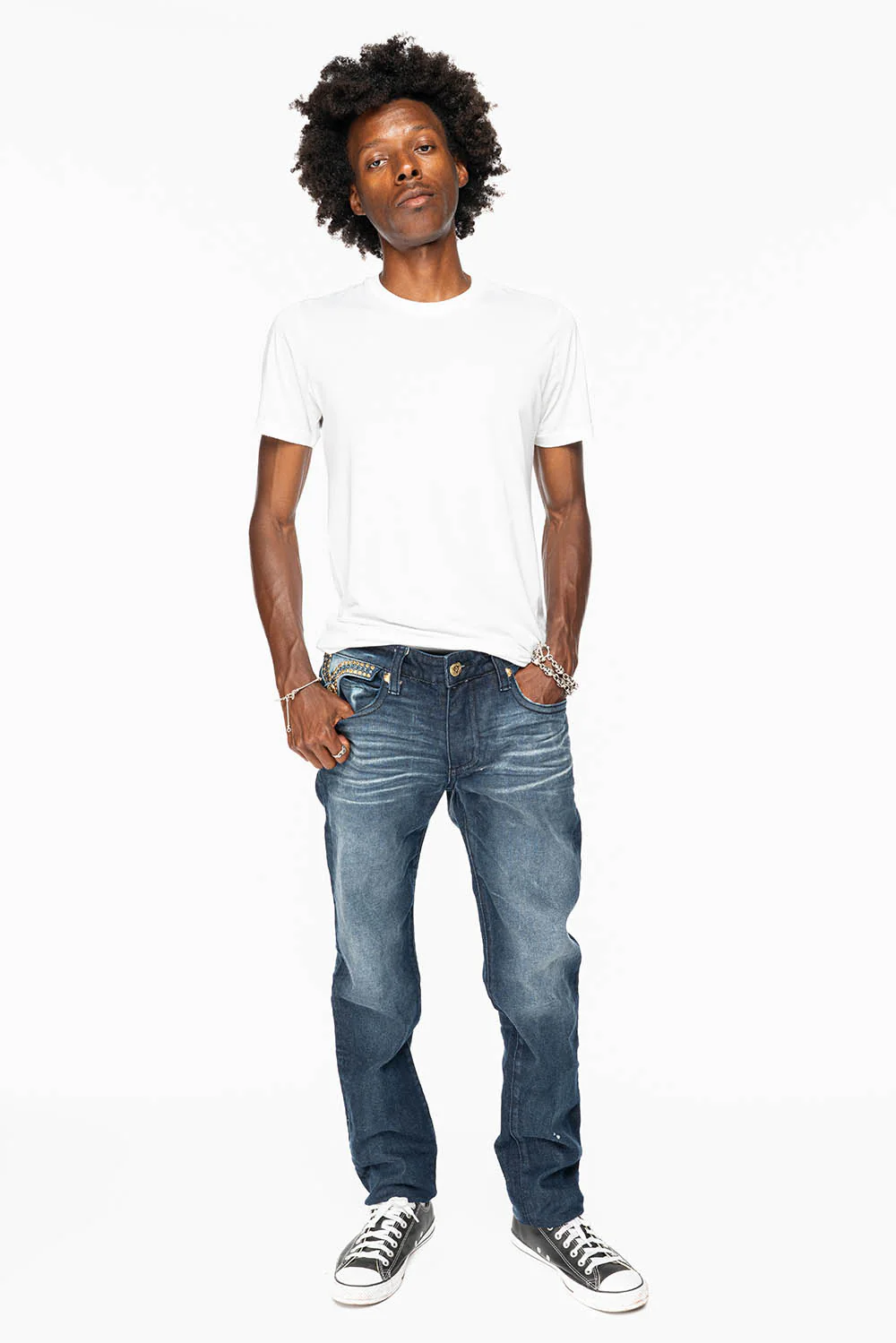 KILLER FLAP MENS SKINNY JEAN IN OMAHA DARK WASH EMBELLISHED WITH AURUM & AQUA MARINE CRYSTALS - Image 7