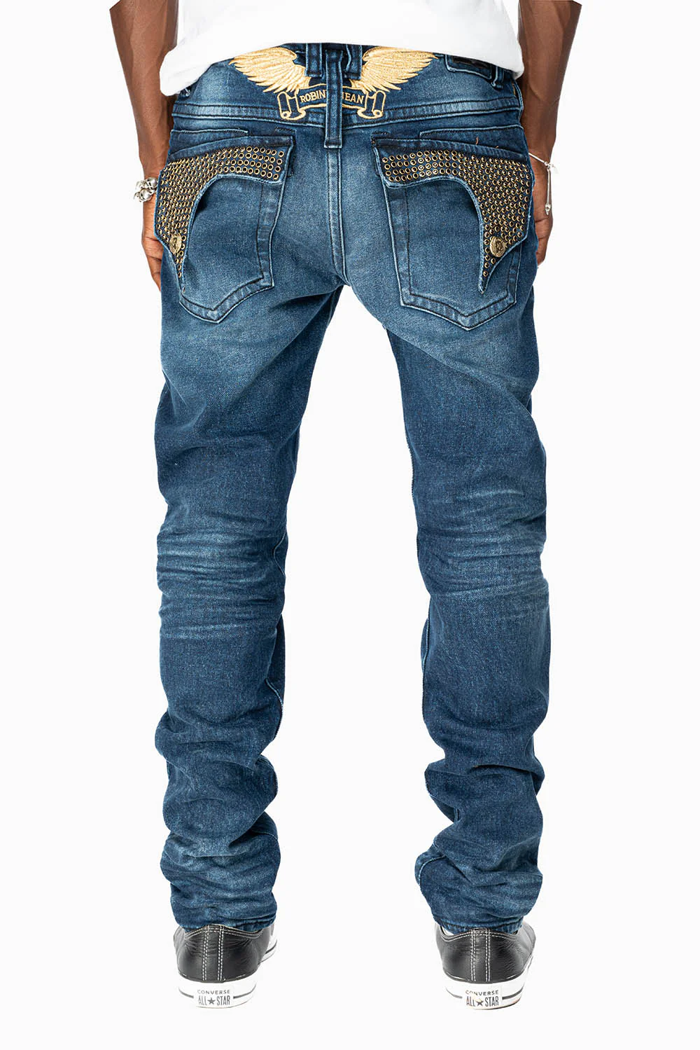 KILLER FLAP MENS SKINNY JEAN IN  OMAHA DARK WASH  FULLY EMBELLISHED WITH JET BLK CRYSTALS - Image 5