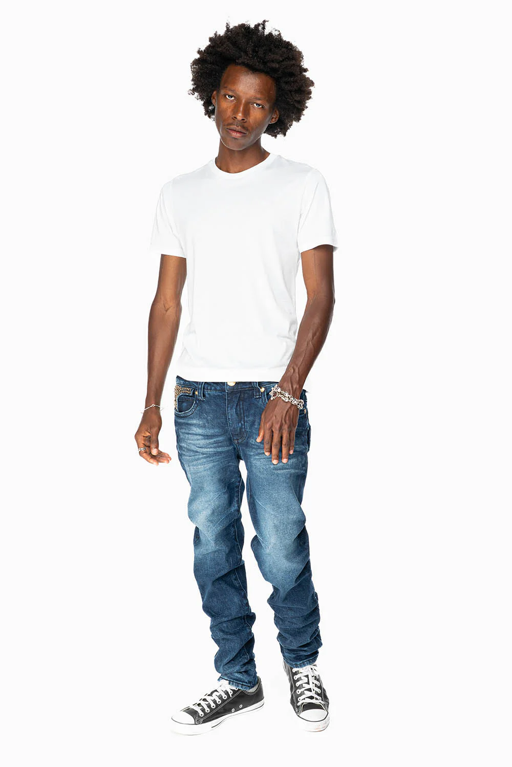 KILLER FLAP MENS SKINNY JEAN IN  OMAHA DARK WASH  FULLY EMBELLISHED WITH JET BLK CRYSTALS - Image 7