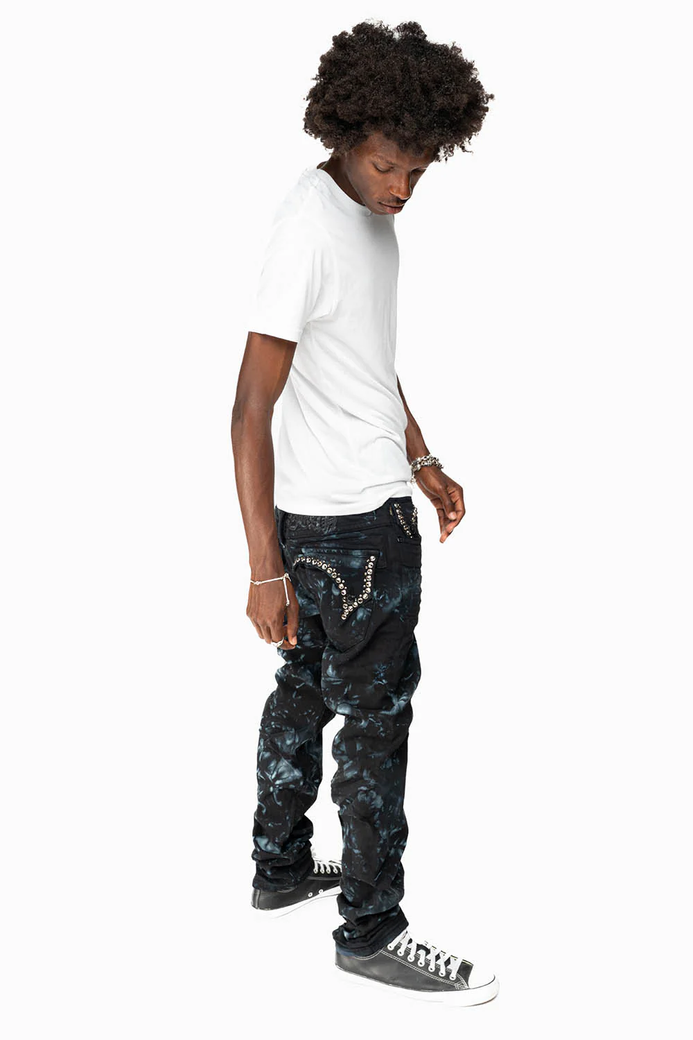 KILLER FLAP SKINNY JEANS IN ASTRO BLUE WITH GOTHIC EMBROIDERY AND CRYSTALS - Image 3