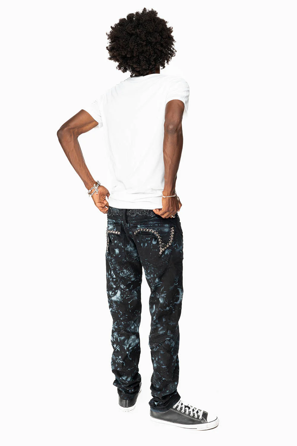KILLER FLAP SKINNY JEANS IN ASTRO BLUE WITH GOTHIC EMBROIDERY AND CRYSTALS - Image 4