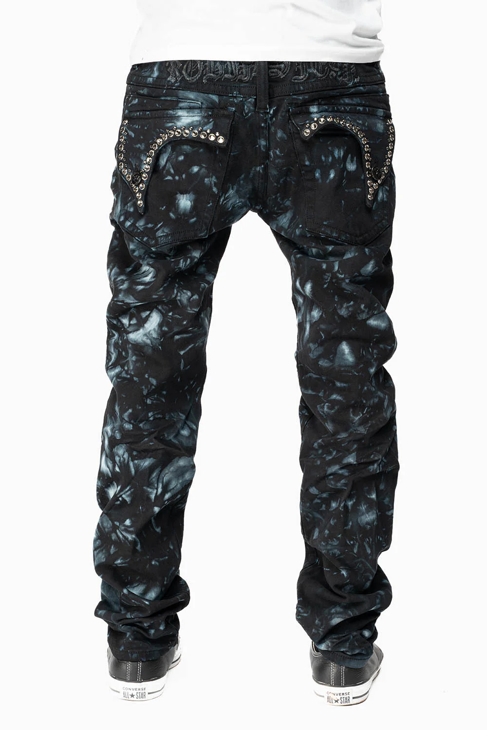 KILLER FLAP SKINNY JEANS IN ASTRO BLUE WITH GOTHIC EMBROIDERY AND CRYSTALS - Image 6