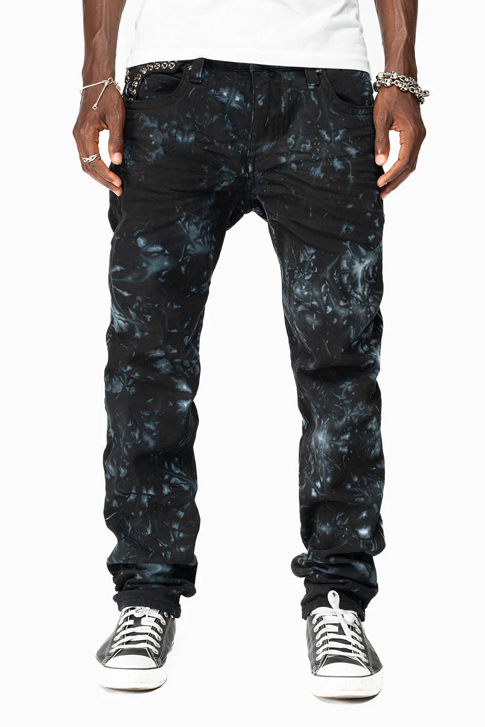 KILLER FLAP SKINNY JEANS IN ASTRO BLUE WITH GOTHIC EMBROIDERY AND CRYSTALS - Image 7