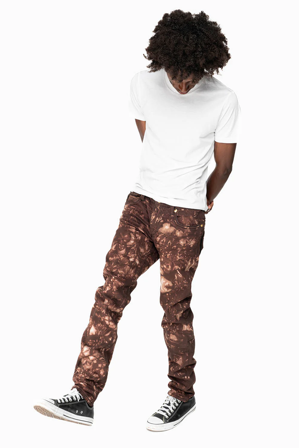 KILLER FLAP MENS SKINNY JEANS IN ASTRO BROWN WITH GOTHIC EMBROIDERY AND CRYSTALS - Image 4
