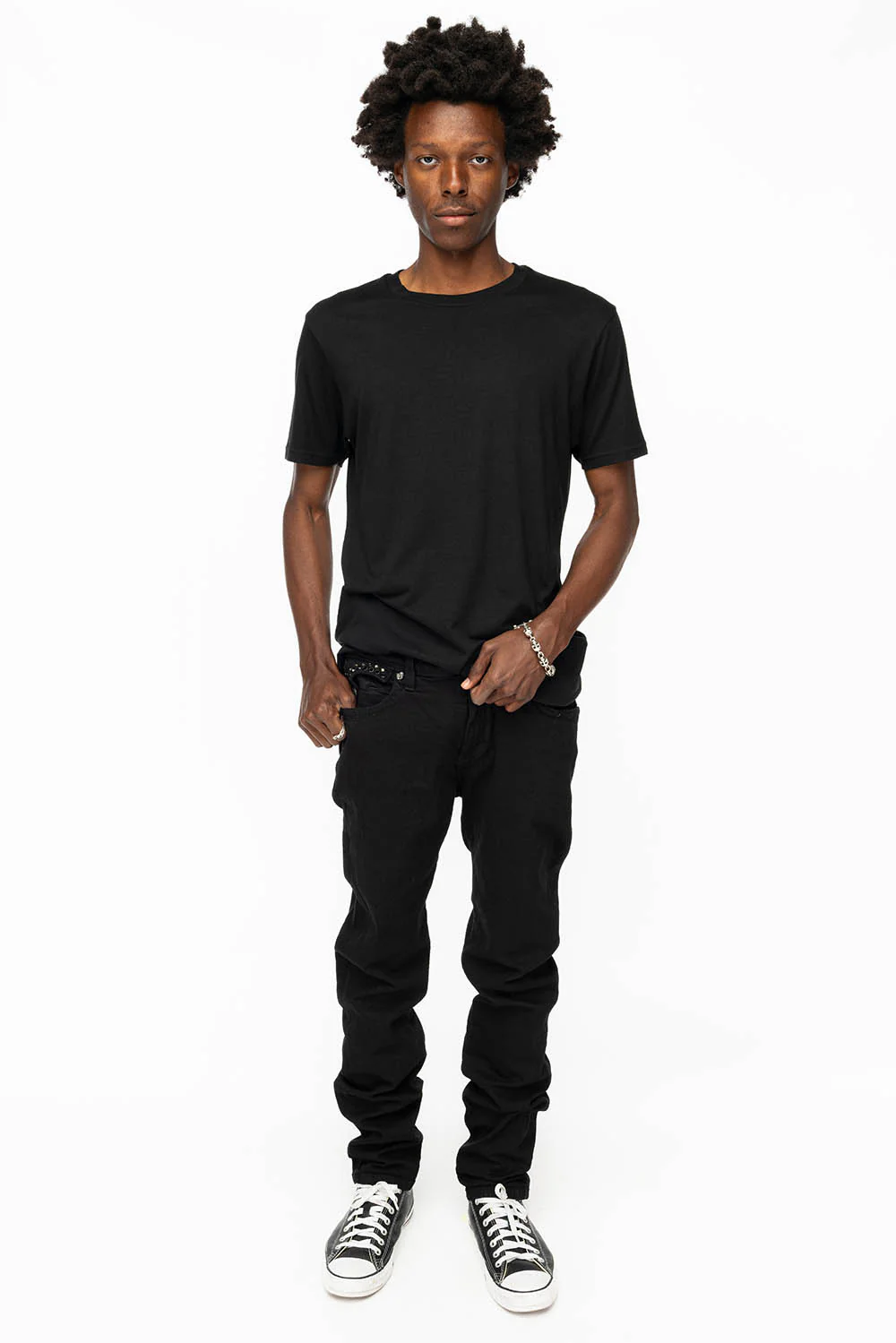 KILLER FLAP MENS SKINNY JEANS IN BLACK COLOR WASH WITH BLACK DIAMOND AND JET BLACK CRYSTALS - Image 7