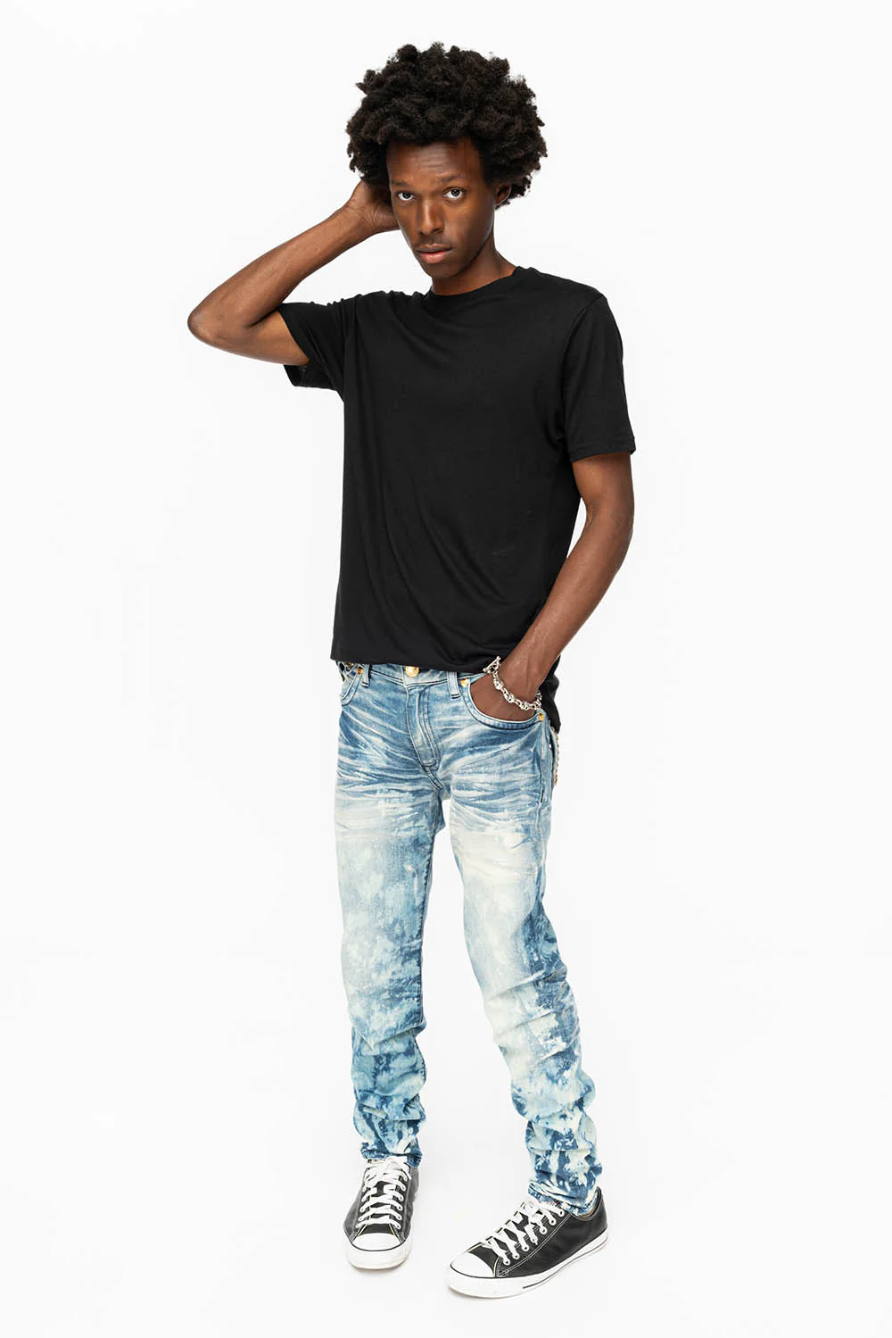 KILLER FLAP MENS SKINNY JEANS IN CLOUD JAPAN  WITH SILVER PYRAMID AND AB CRYSTALS - Image 5
