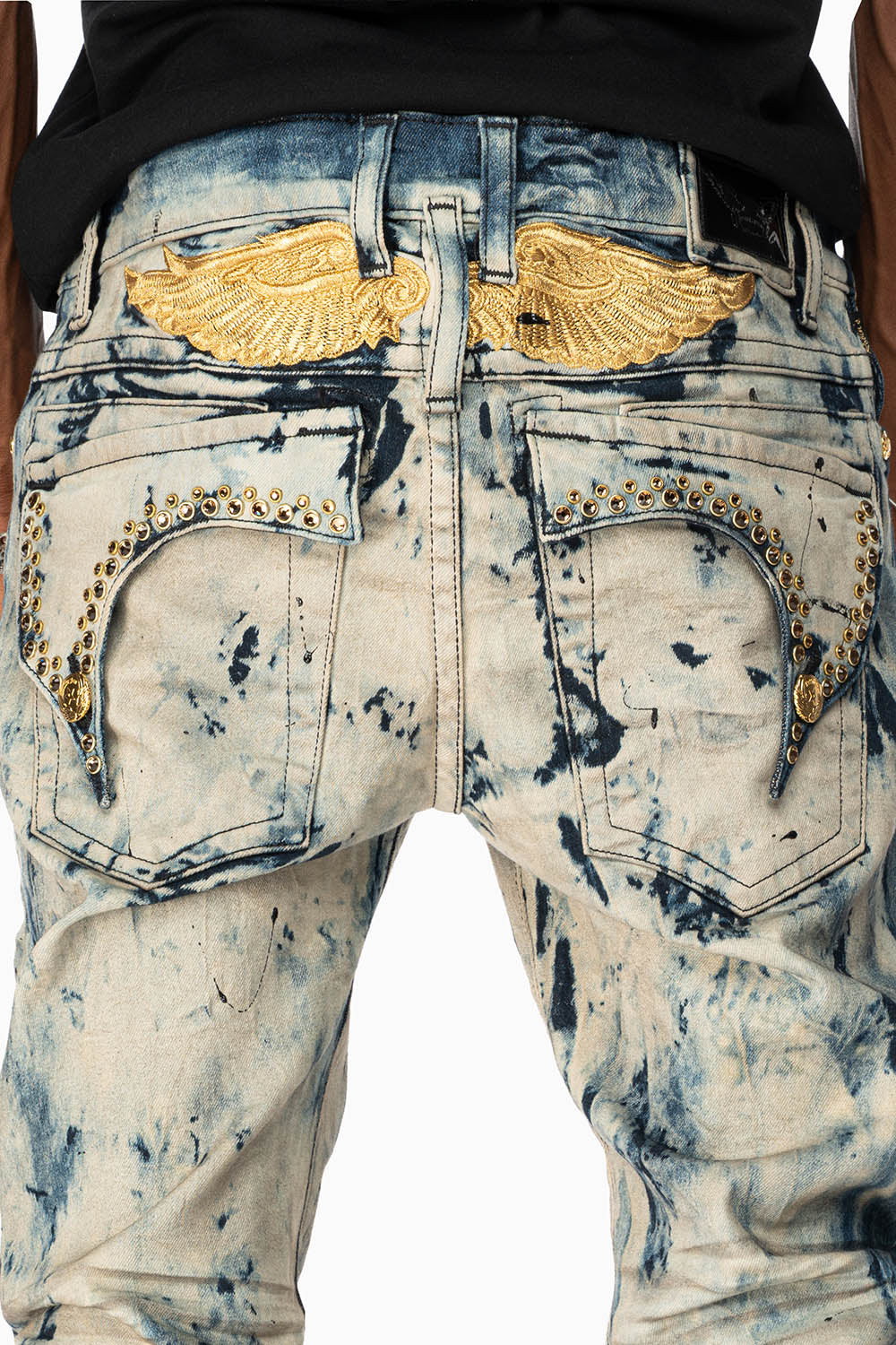 KILLER FLAP MENS SKINNY JEANS IN FROZEN WASH WITH EMBELLISHED SMOKY TOPAZ CRYSTALS - Image 2