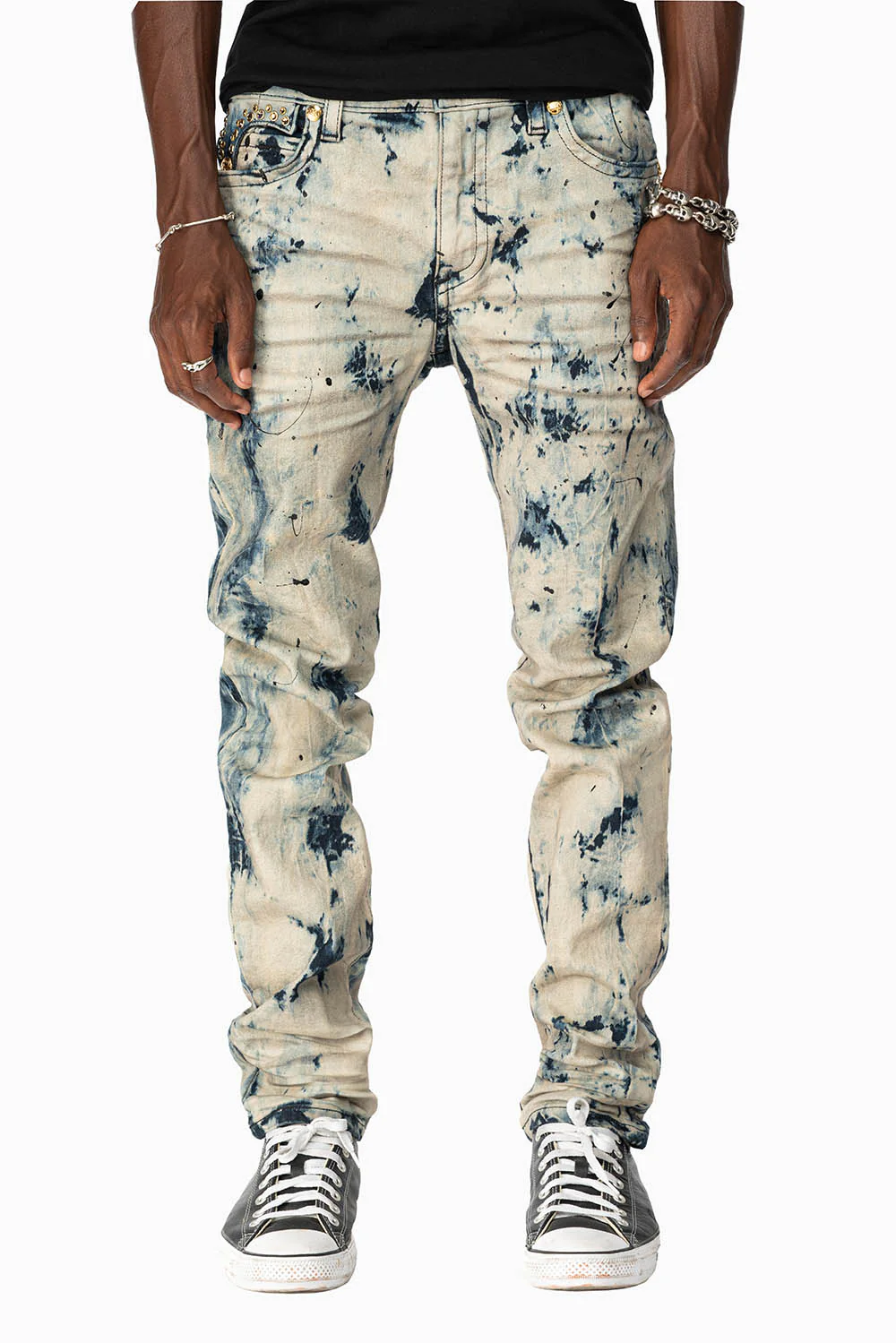KILLER FLAP MENS SKINNY JEANS IN FROZEN WASH WITH EMBELLISHED SMOKY TOPAZ CRYSTALS - Image 5