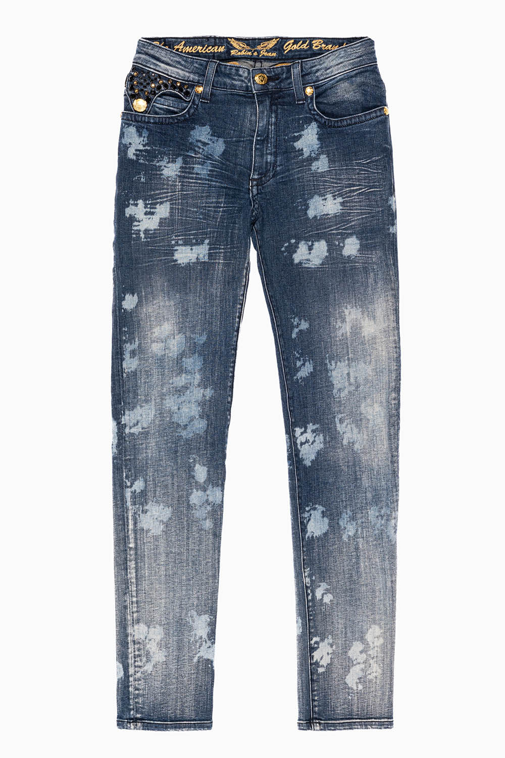KILLER FLAP MENS SKINNY JEANS IN NEW JAPAN MEDIUM WASH  WITH GOLD WINGS EMBELLISHED WITH CRYSTALS - Image 7